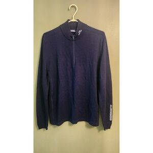 J LINDEBERG GOLF  Navy Blu MEN'S ZAM 1/4 ZIP SWEATER  TOP SIZE LG 100% Merino Wo